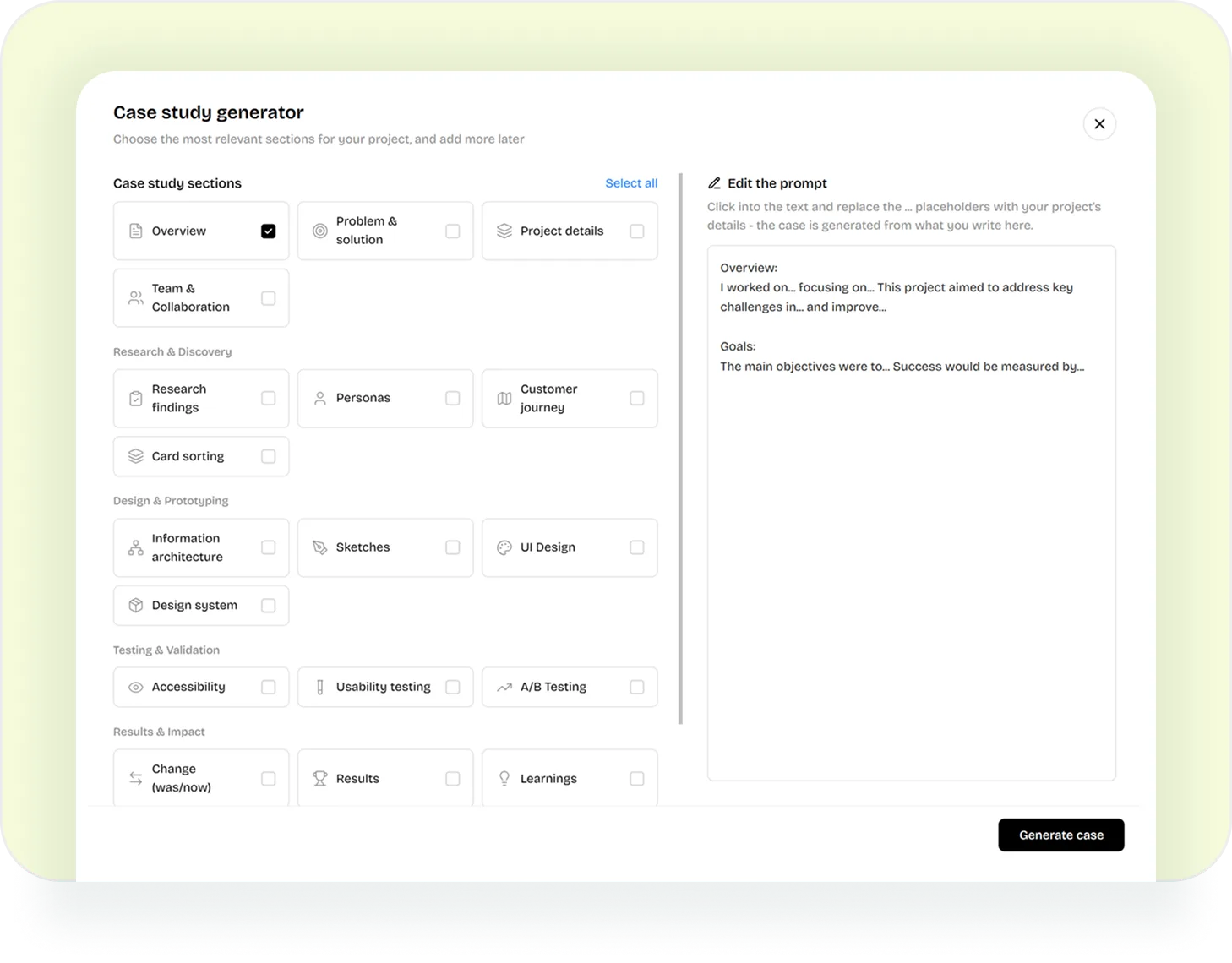 Generate portfolio cases in clicks